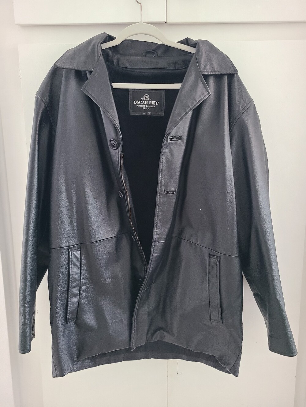 Vintage 90s Oscar Piel Matrix Black Leather Jacket - Men's M Modern Large) Heavy
